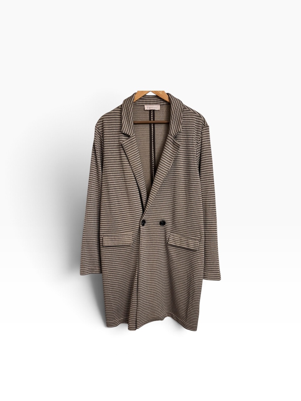 Philosophy Houndstooth Double Breasted Long Trench Coat